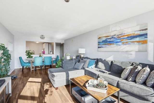 living room featuring baseboards and wood finished floors