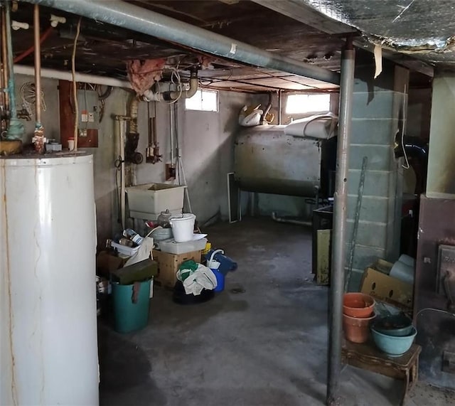 basement with heating fuel and water heater