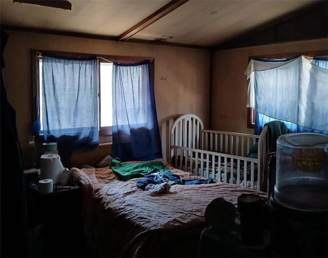 bedroom with vaulted ceiling