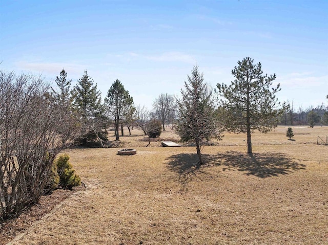 view of yard with a fire pit