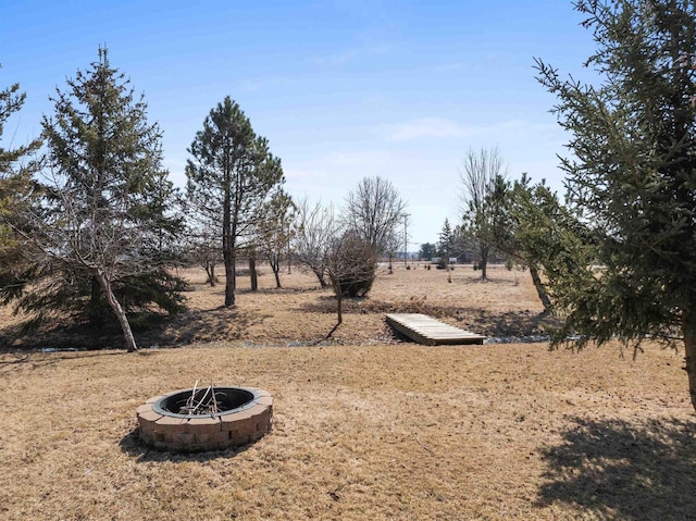 view of yard with an outdoor fire pit