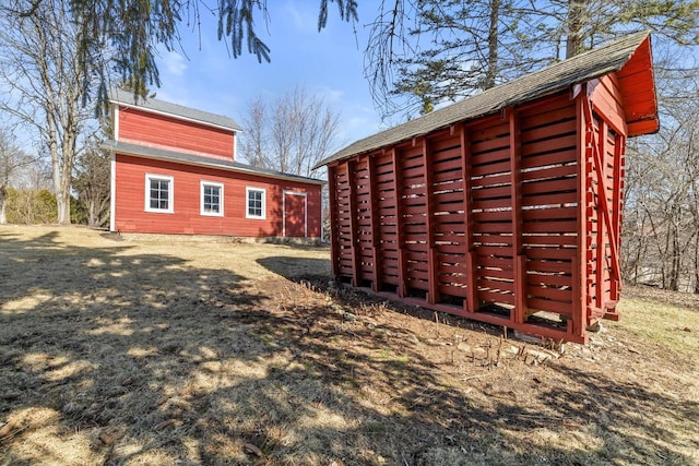 exterior space with an outbuilding