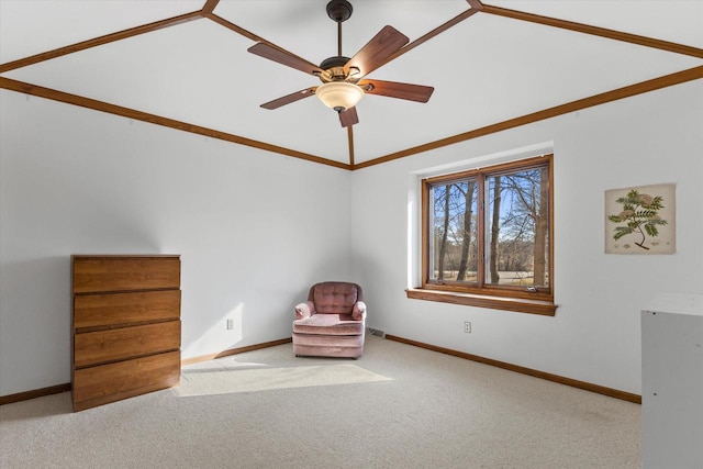 unfurnished room featuring baseboards, a ceiling fan, and carpet floors