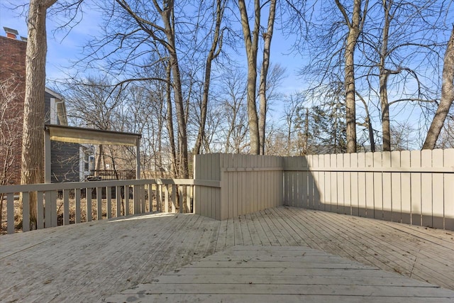 wooden terrace featuring fence