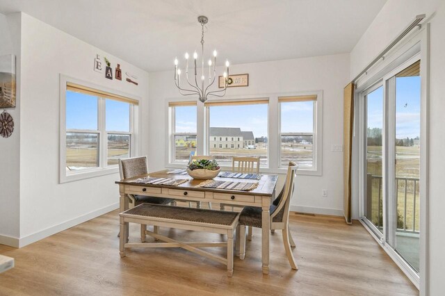 655 Sunset Grn, Bay, WI 54313 - dining room featuring a chandelier, light wood-style flooring, and baseboards