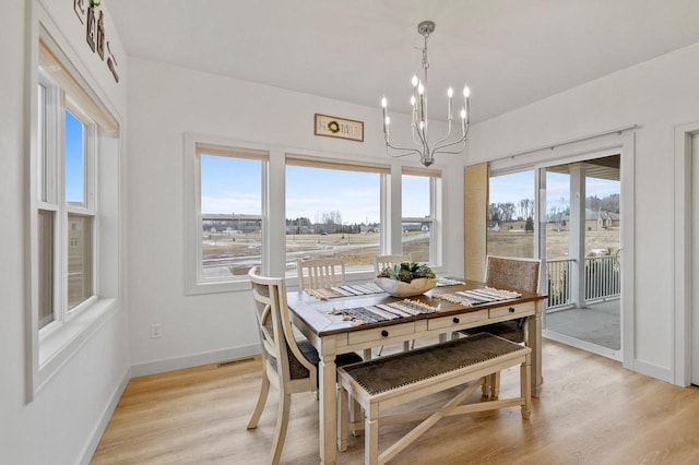 655 Sunset Grn, Bay, WI 54313 - dining space with an inviting chandelier, visible vents, light wood-type flooring, and baseboards
