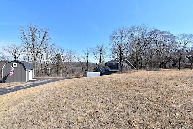 view of yard with an outdoor structure and a detached garage