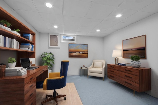 office area with recessed lighting and a paneled ceiling