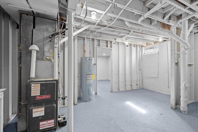 below grade area featuring electric water heater