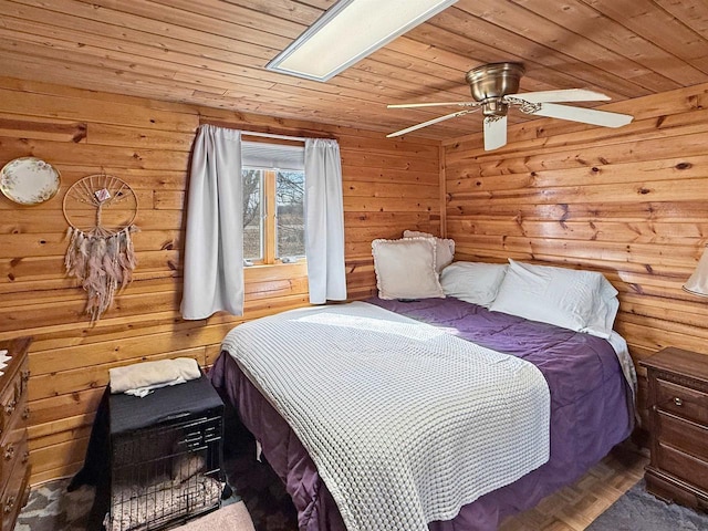 bedroom featuring wooden ceiling and ceiling fan