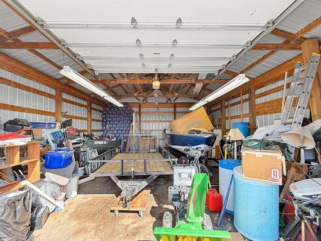 garage with metal wall