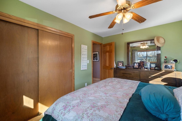 bedroom with a closet and ceiling fan