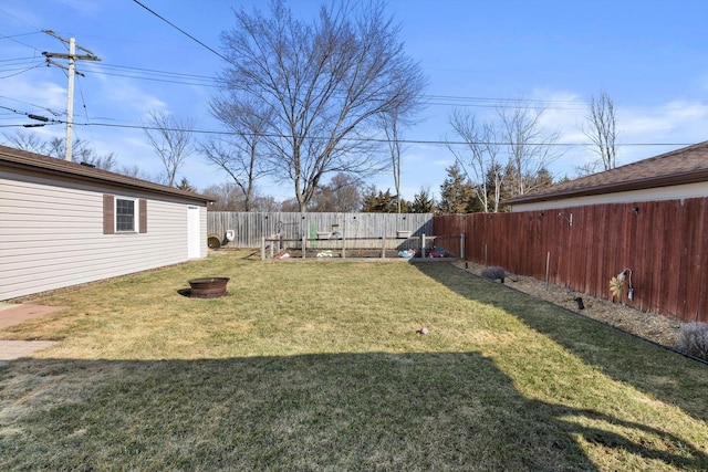 view of yard with a fenced backyard