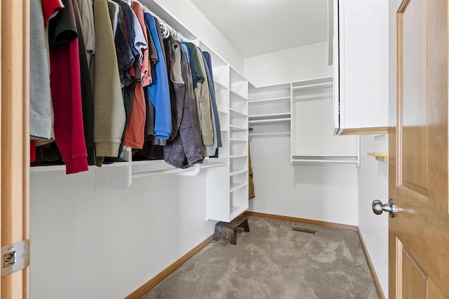 spacious closet with carpet flooring and visible vents