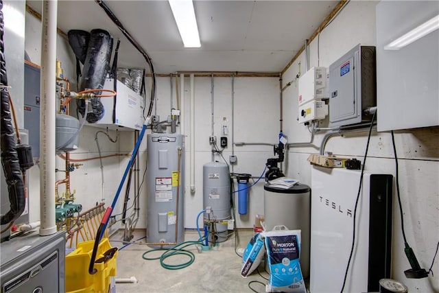 utility room with electric panel and electric water heater