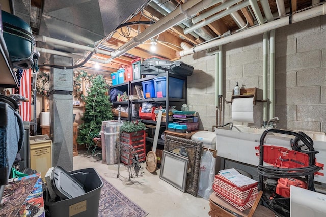 view of unfinished basement