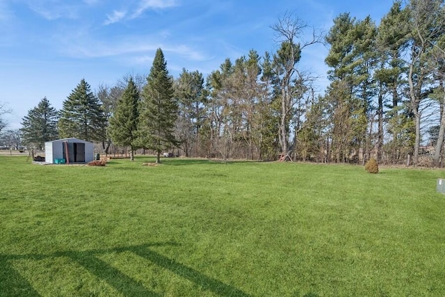 view of yard with an outbuilding and a storage unit