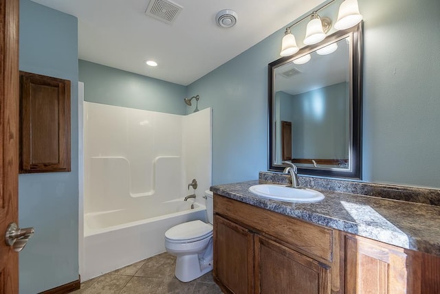 5628 E Eagle Dr, Milton, WI 53563 - bathroom featuring visible vents, toilet, bathing tub / shower combination, tile patterned floors, and vanity