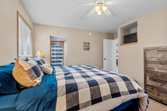 bedroom with carpet flooring and ceiling fan