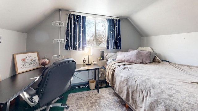 bedroom featuring vaulted ceiling