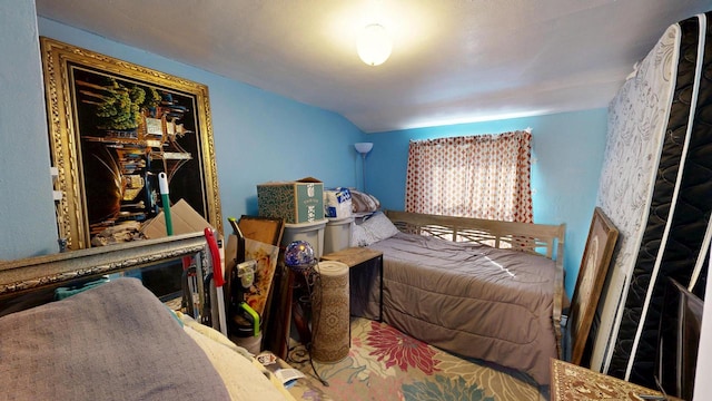 bedroom with lofted ceiling