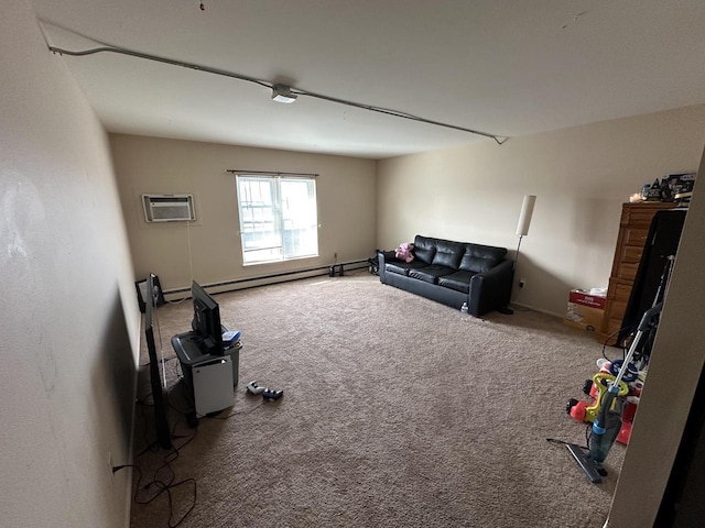 interior space featuring a wall mounted AC and carpet floors