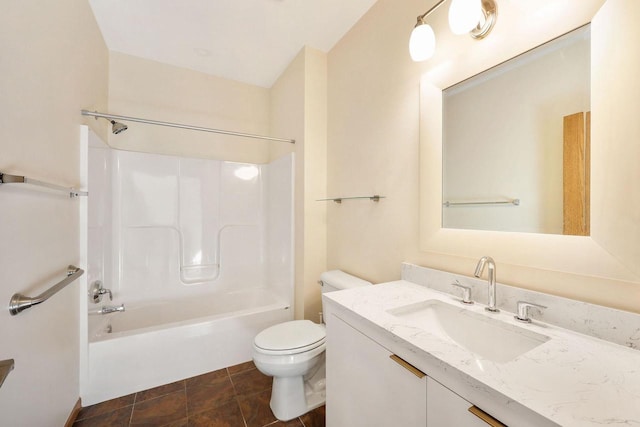 bathroom with shower / bathing tub combination, toilet, and vanity