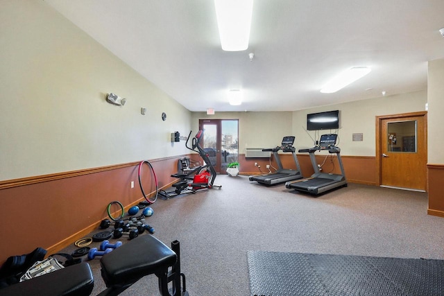 exercise room with a wainscoted wall