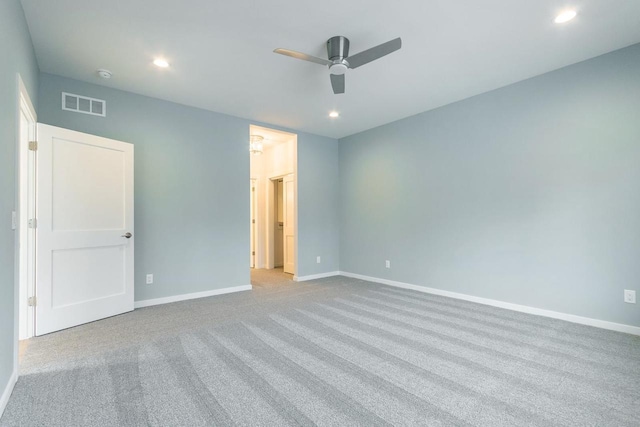 unfurnished bedroom featuring recessed lighting, visible vents, and baseboards