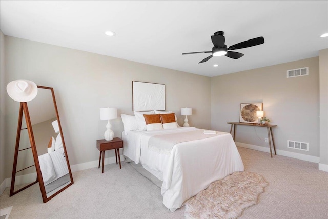 bedroom featuring recessed lighting, visible vents, and baseboards