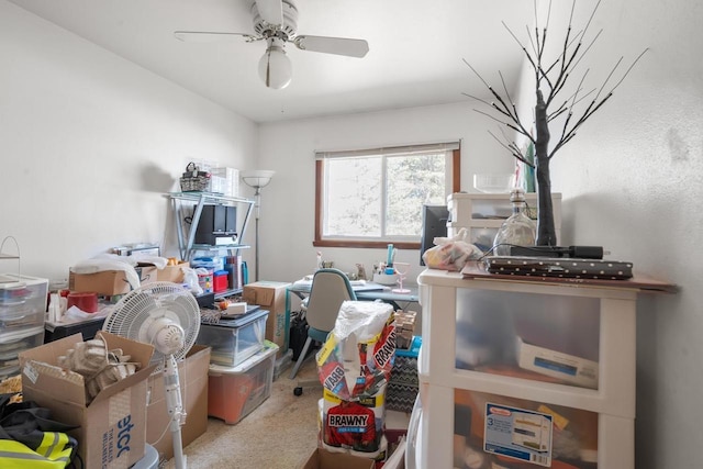 interior space featuring a ceiling fan