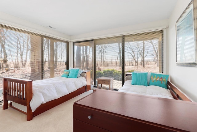 bedroom featuring access to exterior and carpet floors