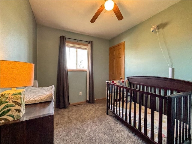 bedroom featuring a ceiling fan and carpet flooring