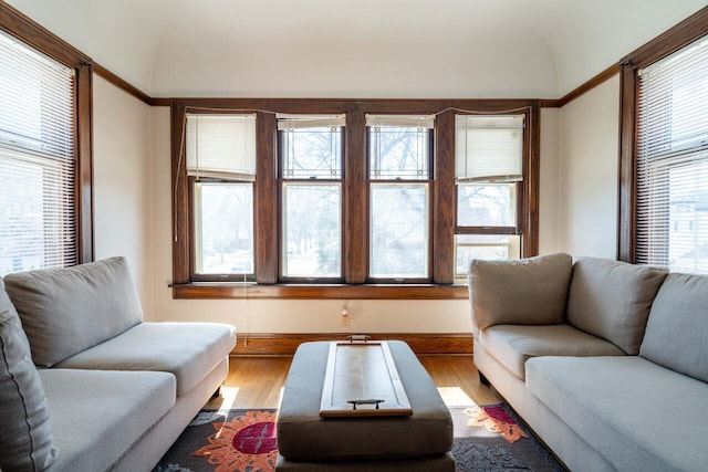 living room featuring baseboards and wood finished floors