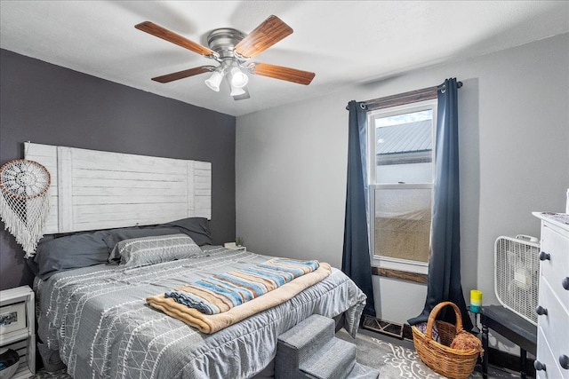 bedroom featuring ceiling fan