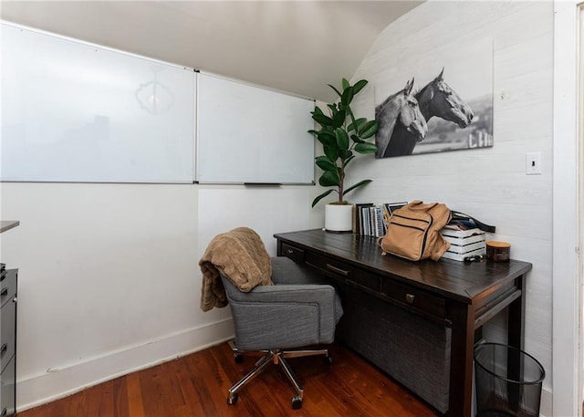 office space featuring baseboards and wood finished floors