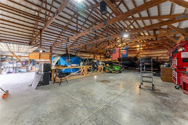 garage with metal wall