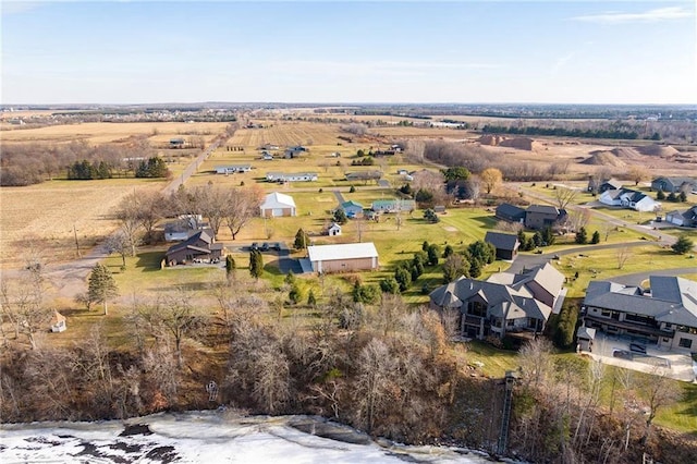 bird's eye view with a rural view and a residential view