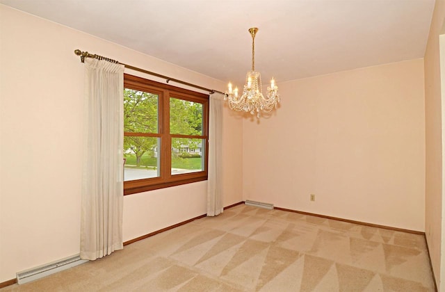 2325 Stuart Ct, Madison, WI 53704 - unfurnished room with light colored carpet, a baseboard radiator, baseboards, and a chandelier