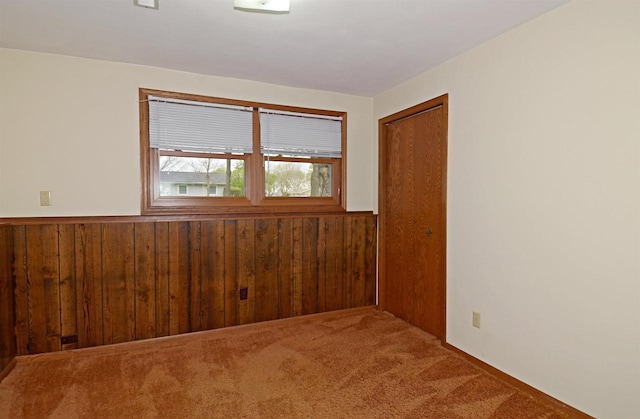 2325 Stuart Ct, Madison, WI 53704 - empty room with a wainscoted wall, carpet flooring, and wood walls