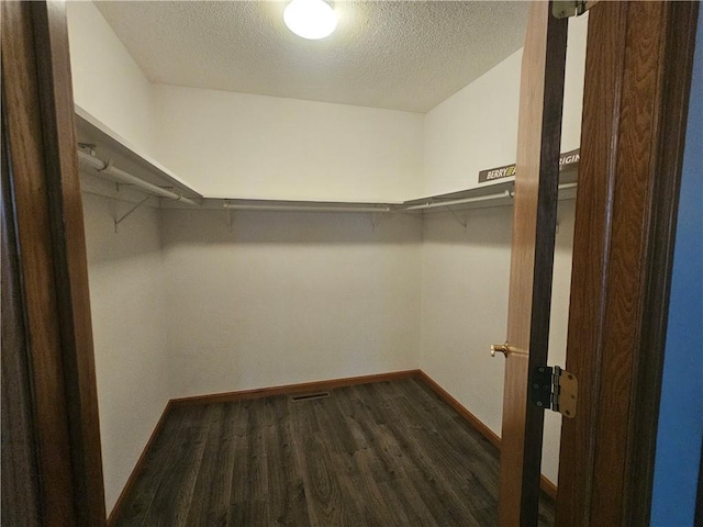 walk in closet featuring dark wood finished floors