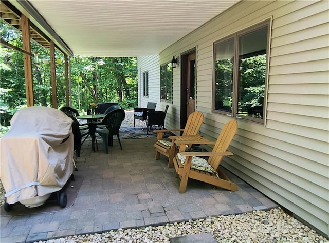 view of patio featuring outdoor dining space and grilling area