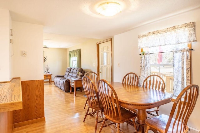 dining space with light wood-type flooring and a healthy amount of sunlight