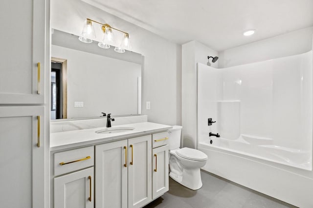 full bath featuring vanity, toilet, and shower / bathtub combination