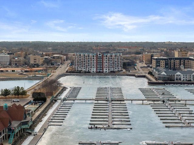 aerial view featuring a water view