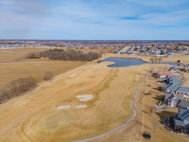 bird's eye view with a residential view and a water view