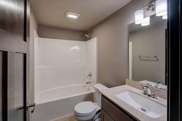 full bathroom with toilet, vanity, and bathtub / shower combination