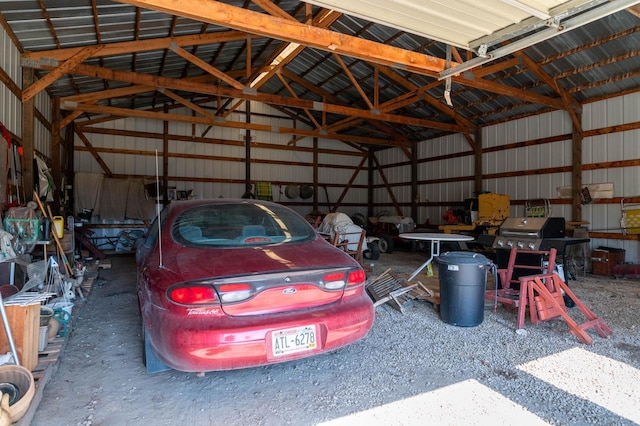 garage with metal wall