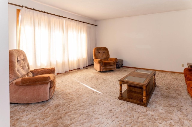 living room featuring carpet and baseboards