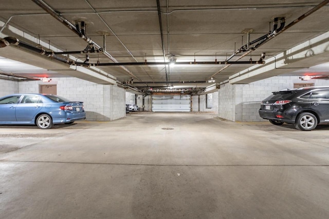 parking deck with concrete block wall